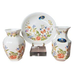 Aynsley Cottage Garden China Pin Dish & 2 Mini Bud Vases Discontinued‎ Pattern